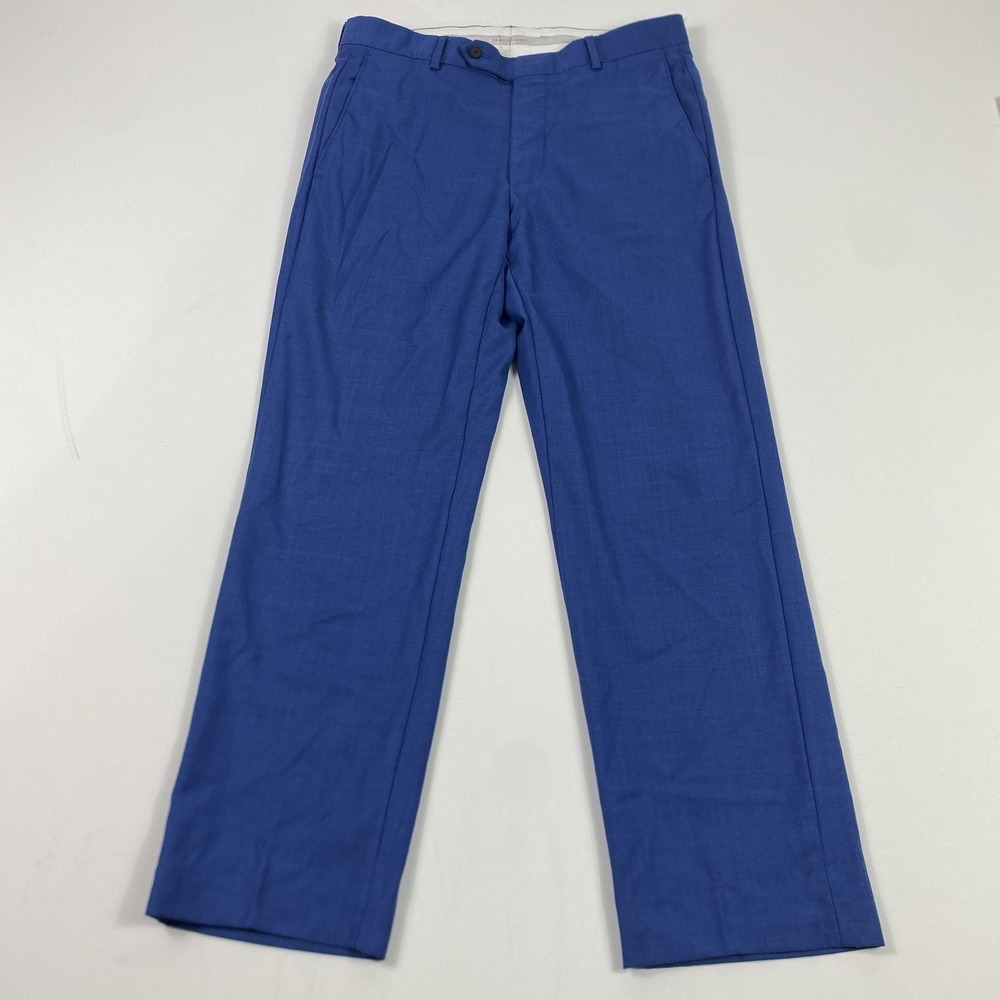 Samuelsohn Dress Pants Mens Blue Flat‎ Front Tailored Trousers Claymore Shop